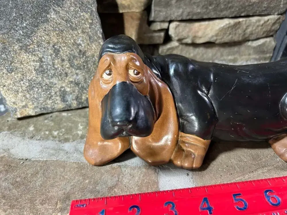 Basset Hound Ceramic Statue Figure Black and Brown Vintage take sad boy home!